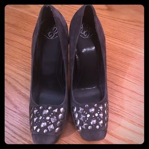 BCBG grey suede heels